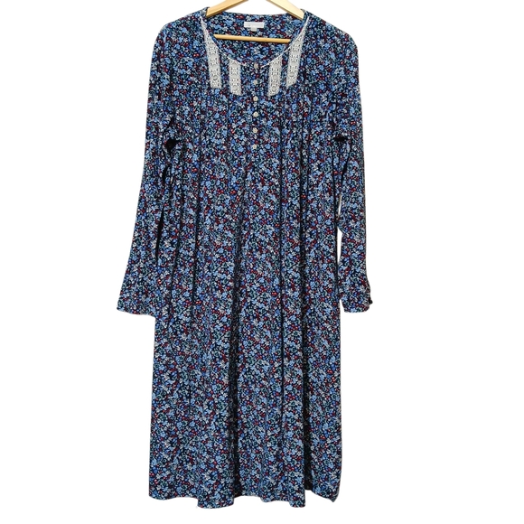 Nightgown Long Grandmacore Ditzy Floral Lace Trim Cute Buttons Soft Stretch Fall - Picture 1 of 6